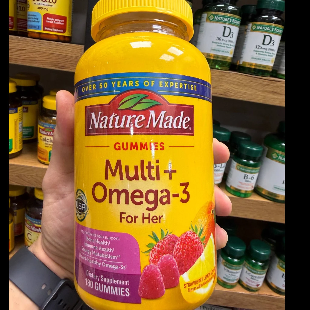 پاستیل مولتی‌ویتامین و امگا 3 بانوان نیچرمید | مدل Gummies (پاستیلی) | بسته 180 عددی